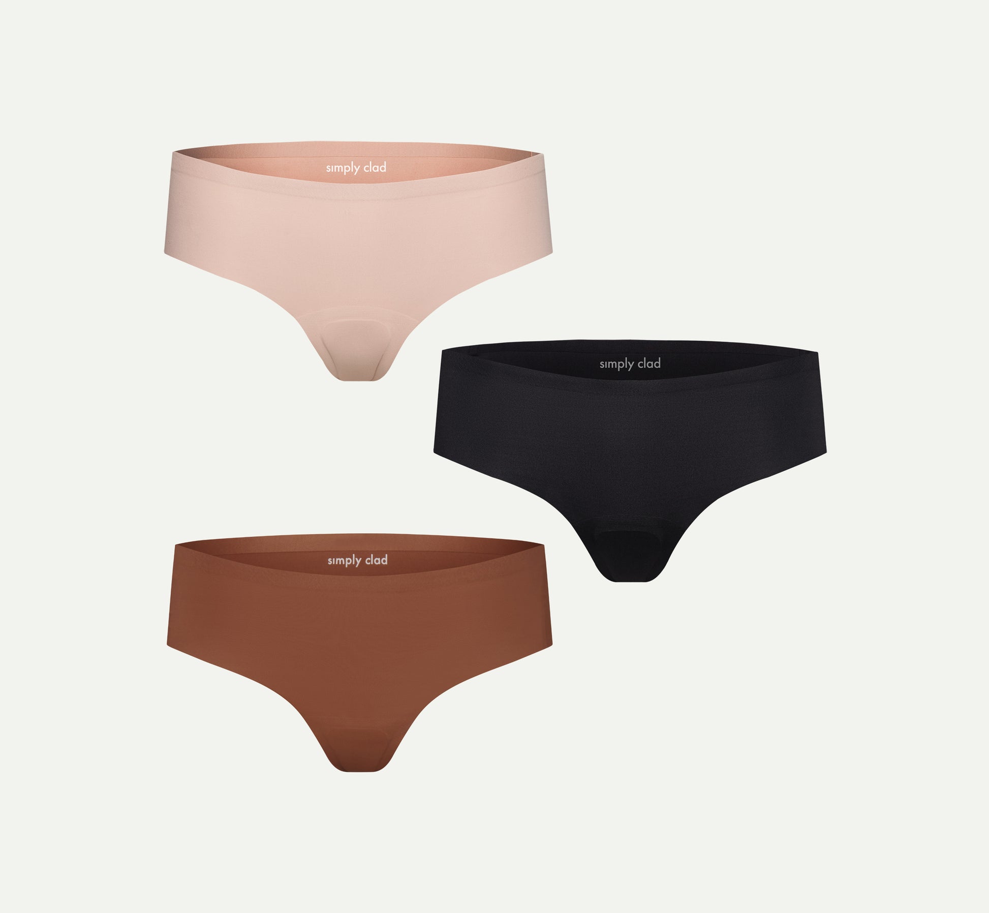 3-pack camel toe proof thong underwear bundle in black, beige, and brown — seamless, anti-wedgie design with free shipping included.
