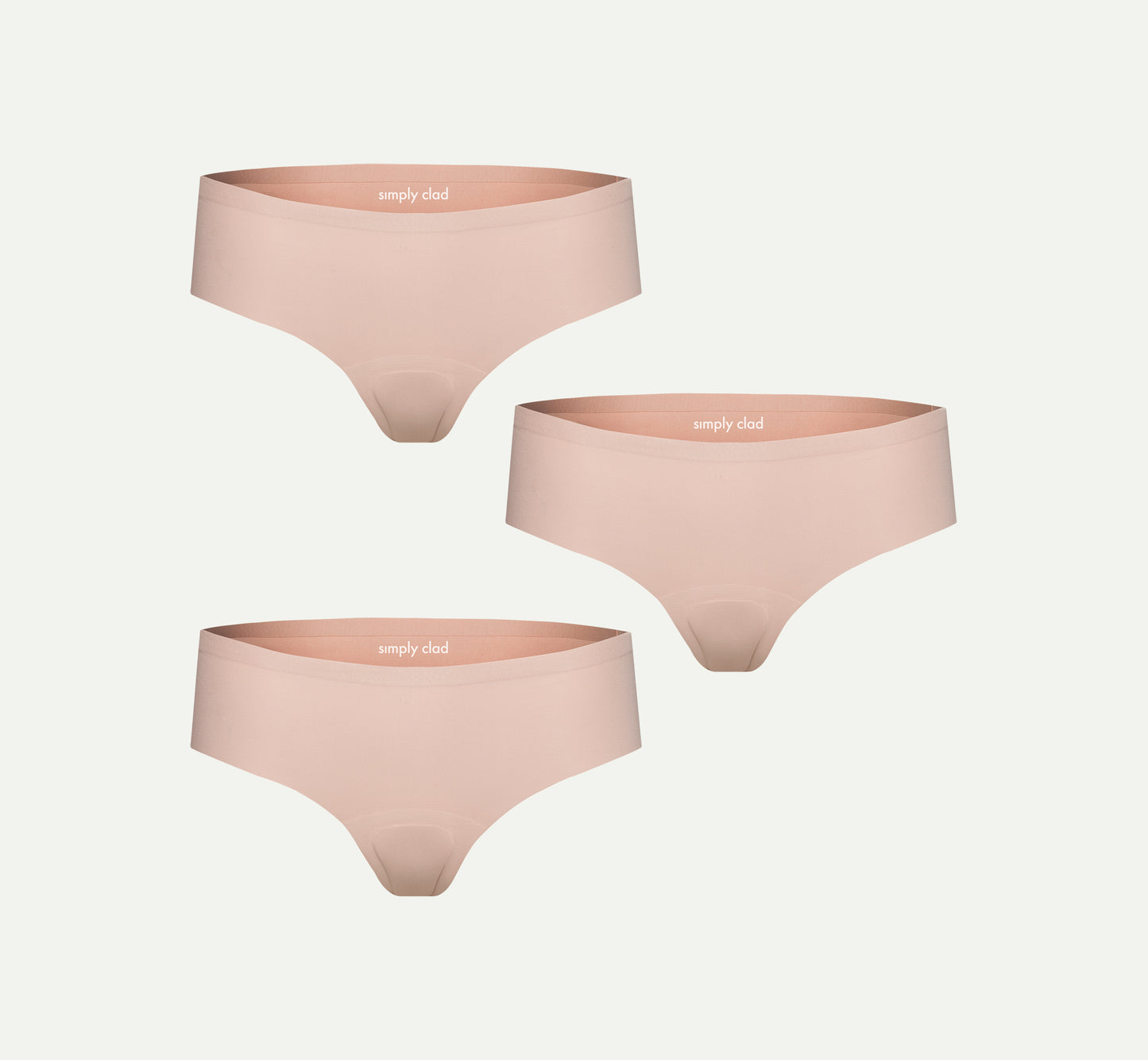 3-pack camel toe proof thong underwear in beige and pink — seamless, no-show fit with patented coverage and free shipping for everyday comfort.