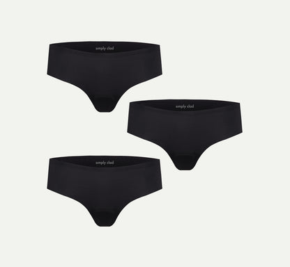 3-pack black camel toe proof thong underwear — seamless, invisible fit with no panty lines, anti-camel toe protection, and free shipping included.